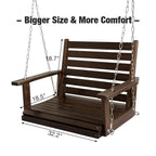 Wooden Porch Swing, Ergonomic Seat, Bench Swing with Hanging Chains and 7mm Springs, Heavy Duty 880 LBS, for Outdoor Patio Garden Yard (Deep Brown, 1-Seater)