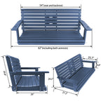 Poly Lumber 3-Seat Porch Swing, HIPS 5-Feet Bench Swing with Foldable Cup Holders,18/8 Stainless Steel Hardware, High Backrest and Deep Contoured Seat (Navy Blue, 5-feet)