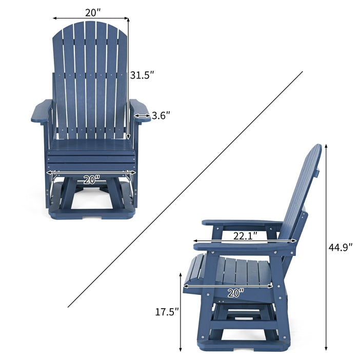 HIPS Swivel Patio Glider, Poly Lumber Weather Resistant Outdoor Chair, for Patio, Porch, Yard (Navy Blue)