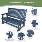 HIPS Patio Glider with Cup Holders, Durable Poly Lumber Material, All-Weather Resistant, High Backrest and Deep Contoured Seat, Heavy Duty 900 LB, for Outdoor, Porch, Patio (Navy Blue, 3-Seat)