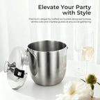 Fortune Candy Insulated Ice Bucket, Stainless Steel Ice Bucket with Ice Tongs, 2.8 L (Silver)