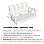 HDPE Porch Swing with 18/8 Stainless Steel Bolts, Ergonomic Design, Ultra Weather-Resistant, Heavy Duty 1200 LBS, for Outdoor Patio Garden Yard (Vanilla White)