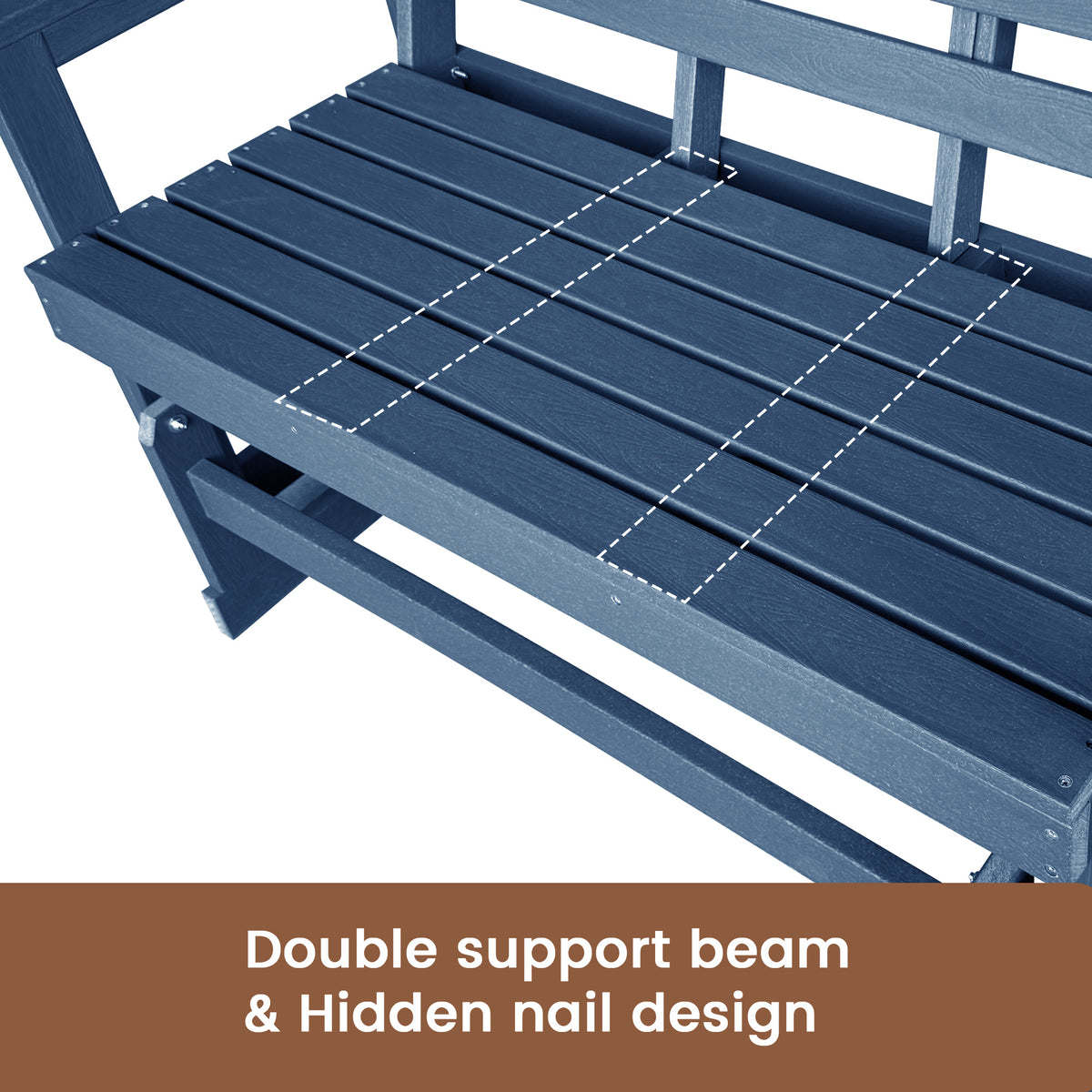 HDPE Patio Glider, Poly Lumber Weather-Resistant Outdoor Glider Bench, for Patio, Porch, Yard (Navy Blue, 2-Seater)