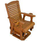 Wooden Swivel Glider Chair, 360° Outdoor Patio Rocker with Ergonomic Design, Smooth Gliding Motion, Solid Fir Wood, Weather-Resistant PU Finish, Heavy Duty 500 LBS