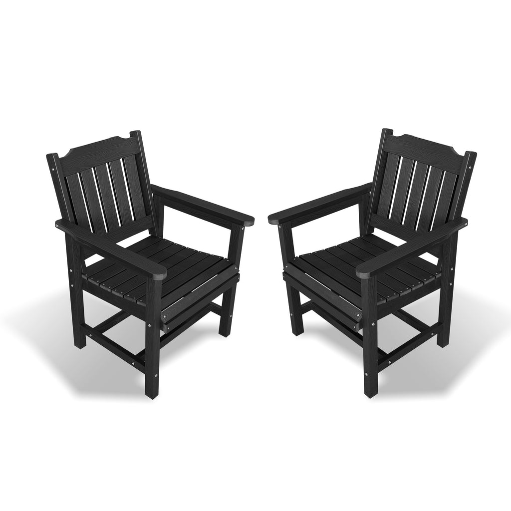 Poly Lumber Patio Dining Chair Set of Two, HIPS Outdoor Dining Chairs, Weather Resistant, Slat Back (2 Piece, Black)