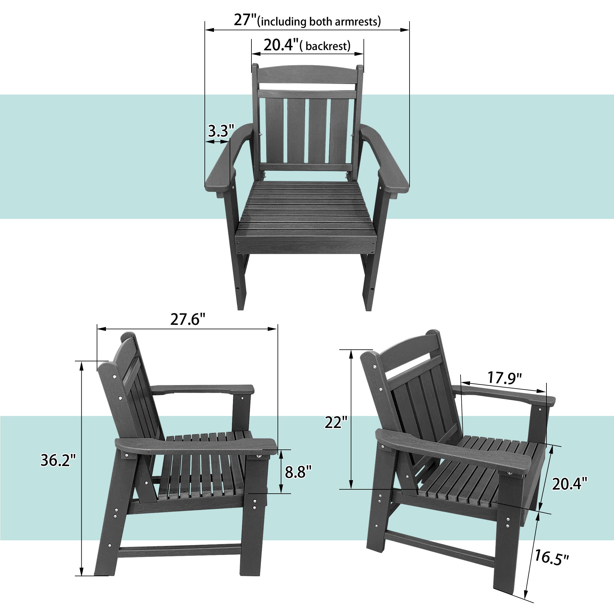 HDPE Patio Dining Chair, Slat Back, Weather Resistant, for Outdoor, Garden, Yard (1 Piece - Chair)