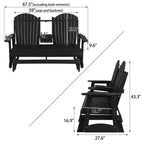 HIPS Patio Glider with Foldable Cup Holders, Durable Poly Lumber Material, All-Weather Resistant, High Backrest and Deep Contoured Seat, Heavy Duty 900 LB, for Outdoor, Porch, Patio (Black, 3-Seat)