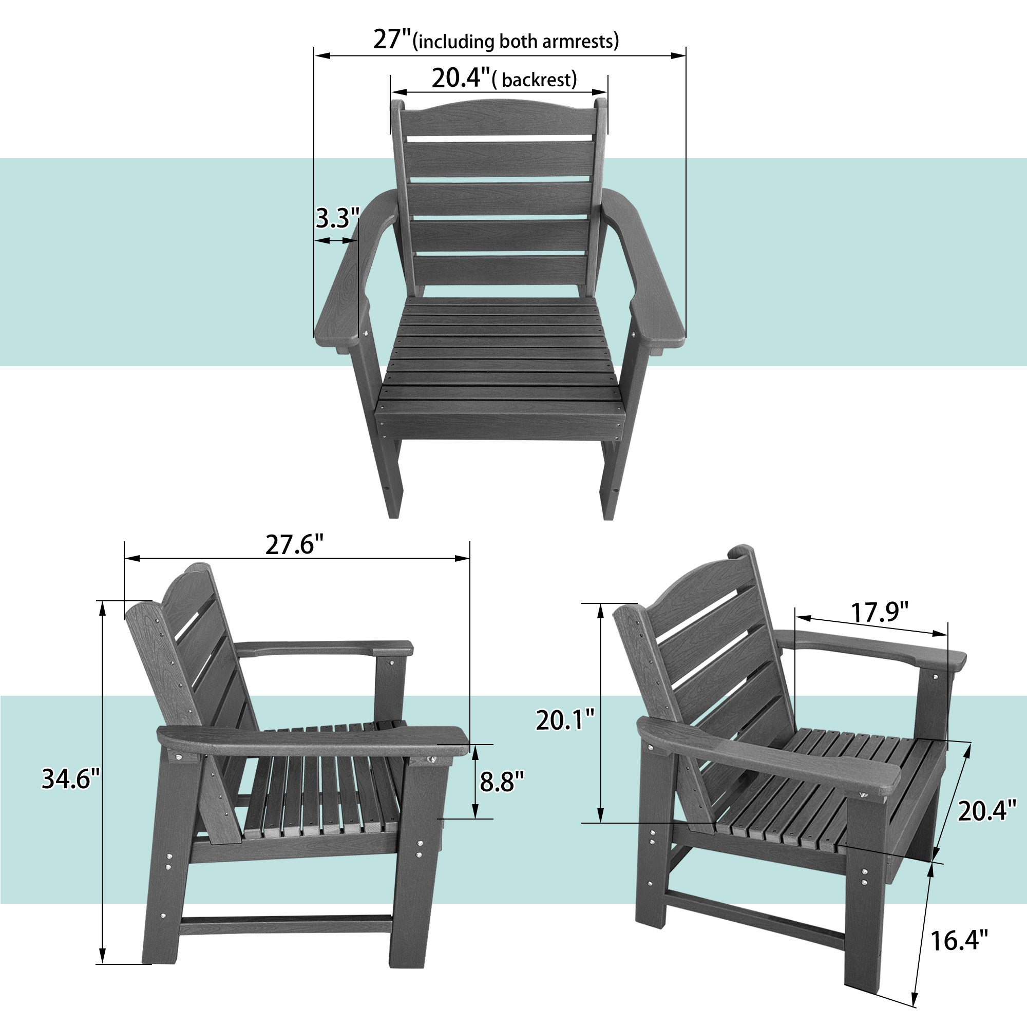 Modern HDPE Patio Dining Chair, Weather Resistant, for Outdoor, Garden, Yard, Lawn (Grey, 1 Piece - Chair)