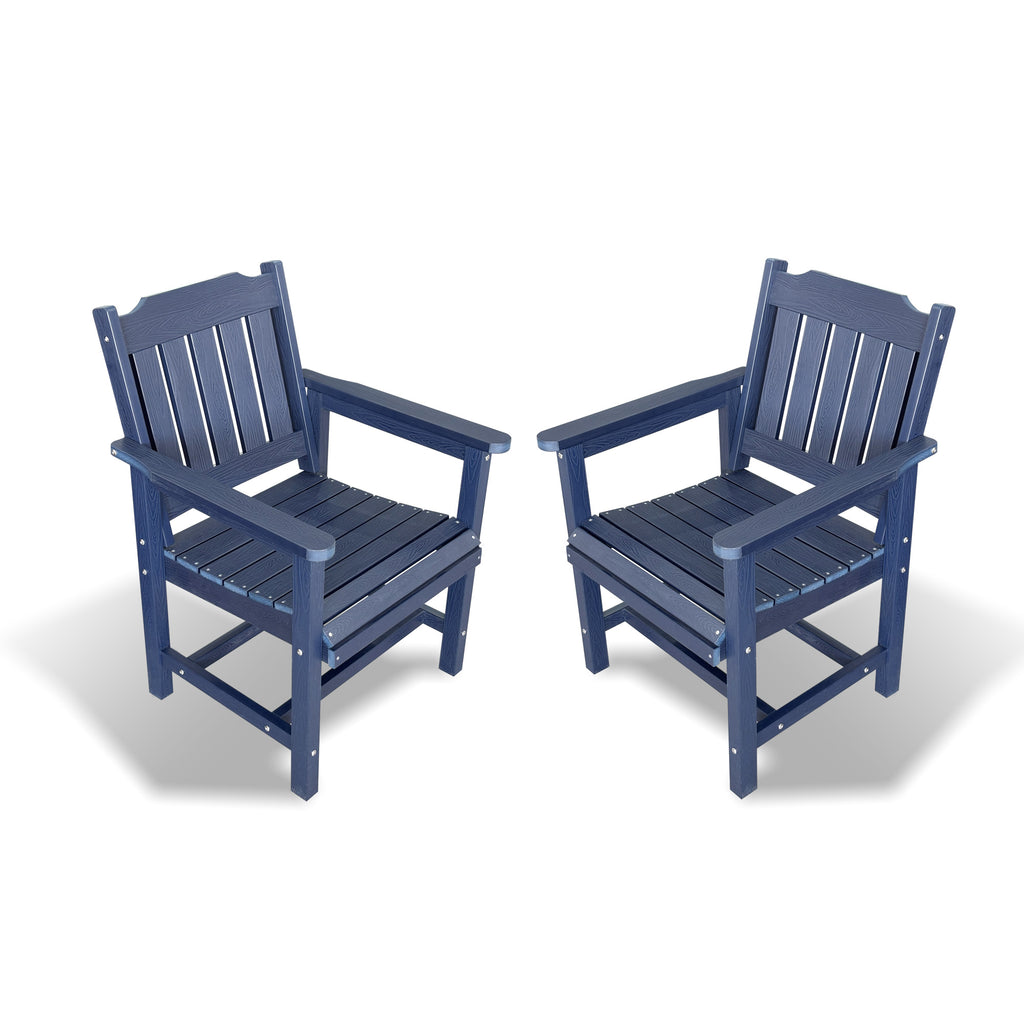 Poly Lumber Patio Dining Chair Set of Two, HIPS Outdoor Dining Chairs, Weather Resistant, Slat Back (2 Piece, Navy Blue)