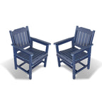 Poly Lumber Patio Dining Chair Set of Two, HIPS Outdoor Dining Chairs, Weather Resistant, Slat Back (2 Piece, Navy Blue)