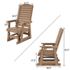 Poly Lumber Patio Glider for One Person, with Cup Holders, High Backrest and Deep Contoured Seat, HIPS Material, All-Weather Resistant, Heavy Duty 700 Pounds (Brown)