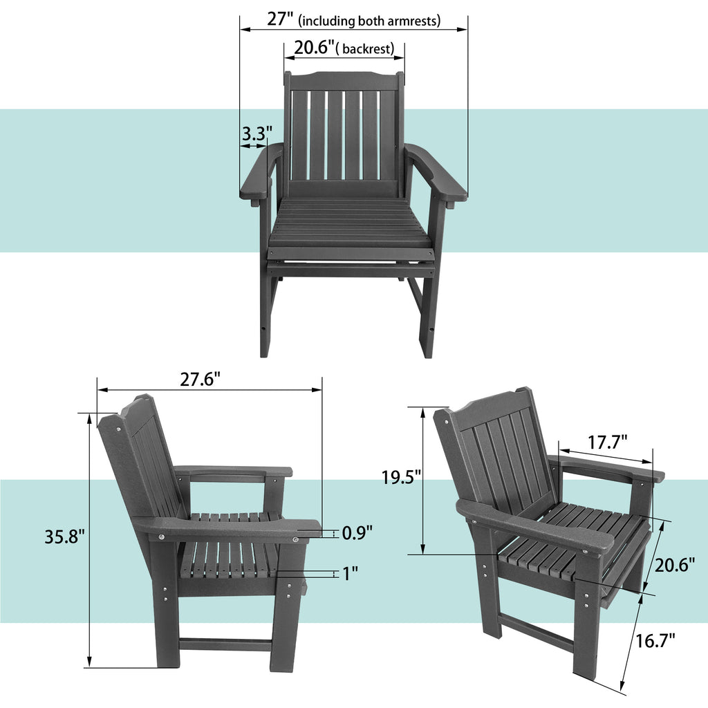 HDPE Patio Dining Chair, Outdoor Chair with 18/8 Stainless Steel Hardware, Heavy Duty 600 LBS, for Outdoor Patio Garden Yard (Gray)