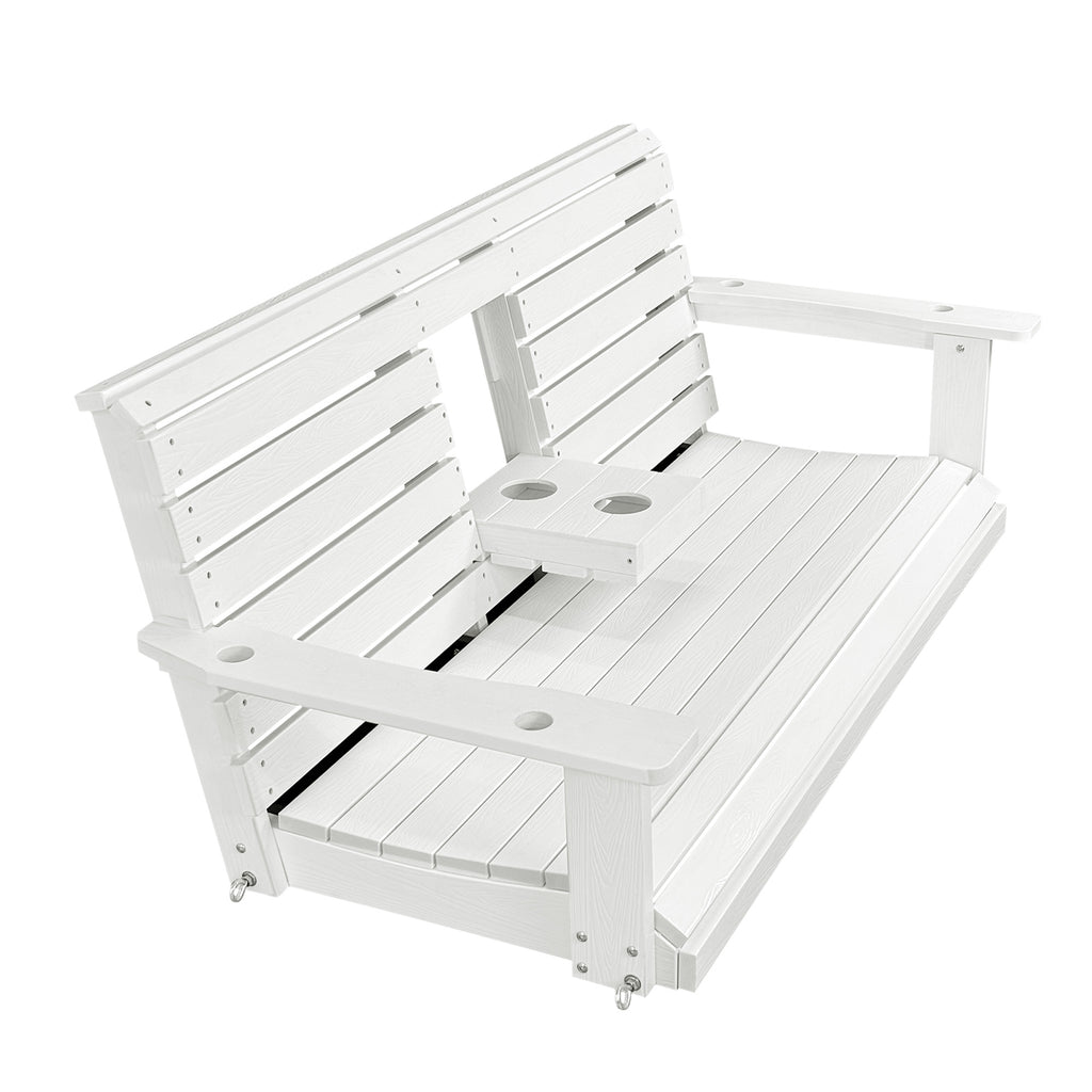 Poly Lumber 3-Seat Porch Swing, HIPS 5-Feet Bench Swing with Foldable Cup Holders,18/8 Stainless Steel Hardware, High Backrest and Deep Contoured Seat, White