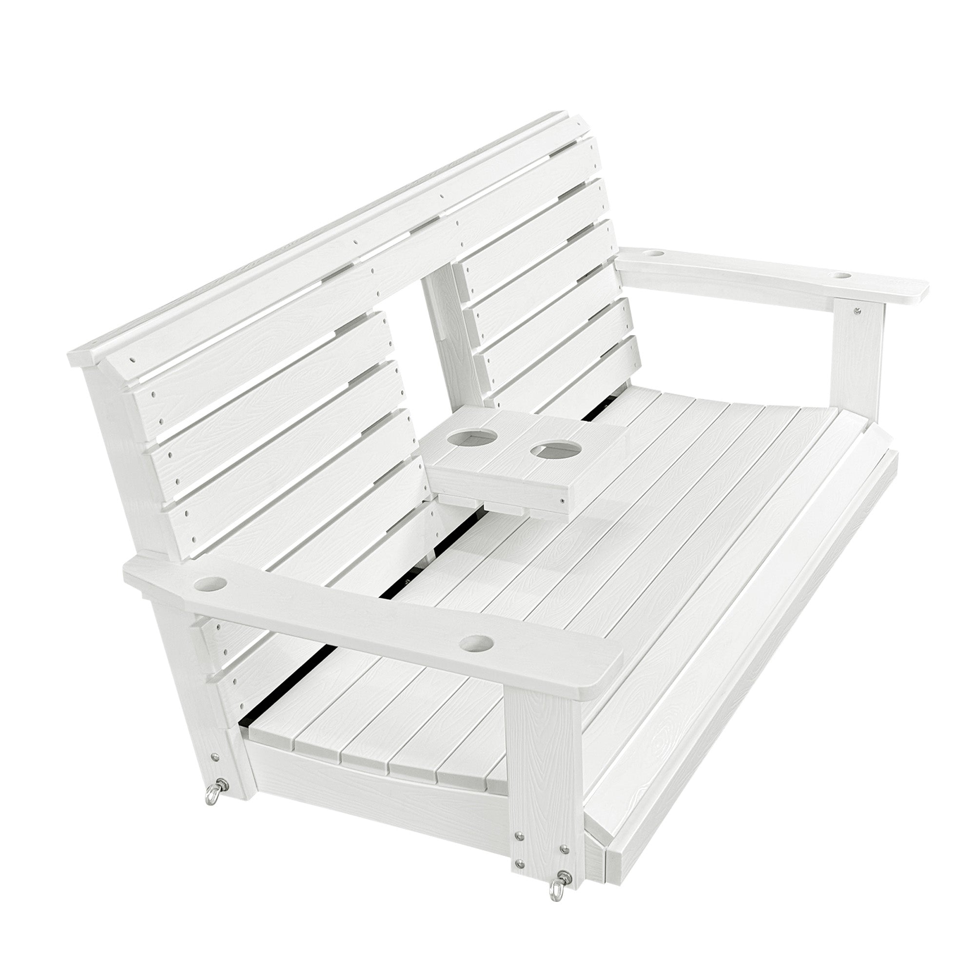 Poly Lumber 3-Seat Porch Swing, HIPS 5-Feet Bench Swing with Foldable Cup Holders,18/8 Stainless Steel Hardware, High Backrest and Deep Contoured Seat, White