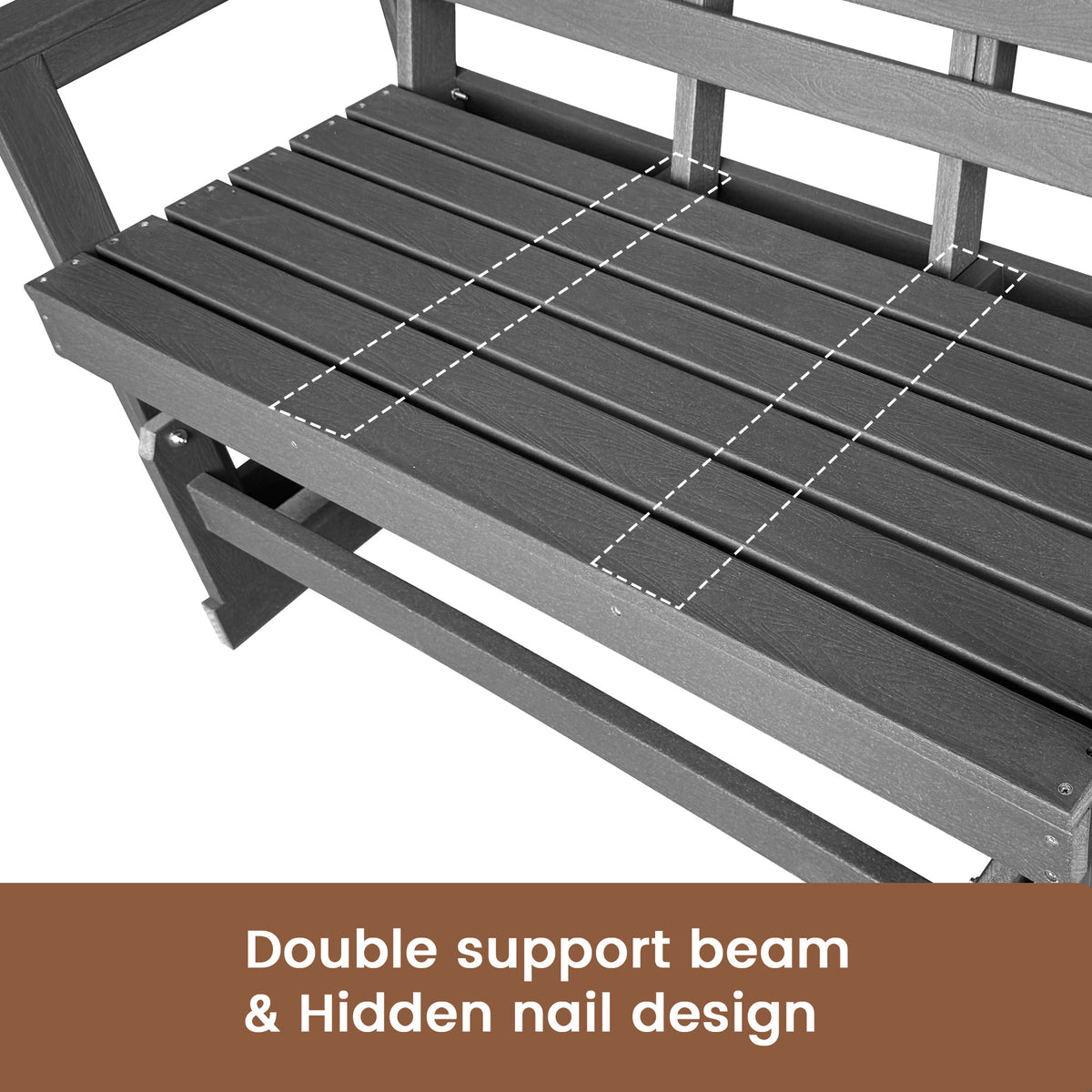 HDPE Patio Glider, Poly Lumber Weather-Resistant Outdoor Glider Bench, for Patio, Porch, Yard (Gray, 2-Seater)