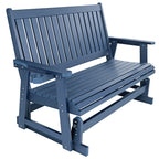 HIPS Patio Glider with Cup Holders, Durable Poly Lumber Material, All-Weather Resistant, High Backrest and Deep Contoured Seat, Heavy Duty 900 LB, for Outdoor, Porch, Patio (Navy Blue, 3-Seat)