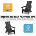 Poly Lumber Adirondack Chair with Cup Holders, Ottoman and Cushion, Adjustable Backrest, All-Weather Resistant HIPS Material, Wood-Like Pattern, Heavy Duty 700 LBS (Iron Black)