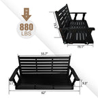 Wooden Porch Swing, Ergonomic Seat, Bench Swing with Hanging Chains and 7mm Springs, Heavy Duty 800 LBS, for Outdoor Patio Garden Yard (Carbon Black, 3-Seater Extra Large)