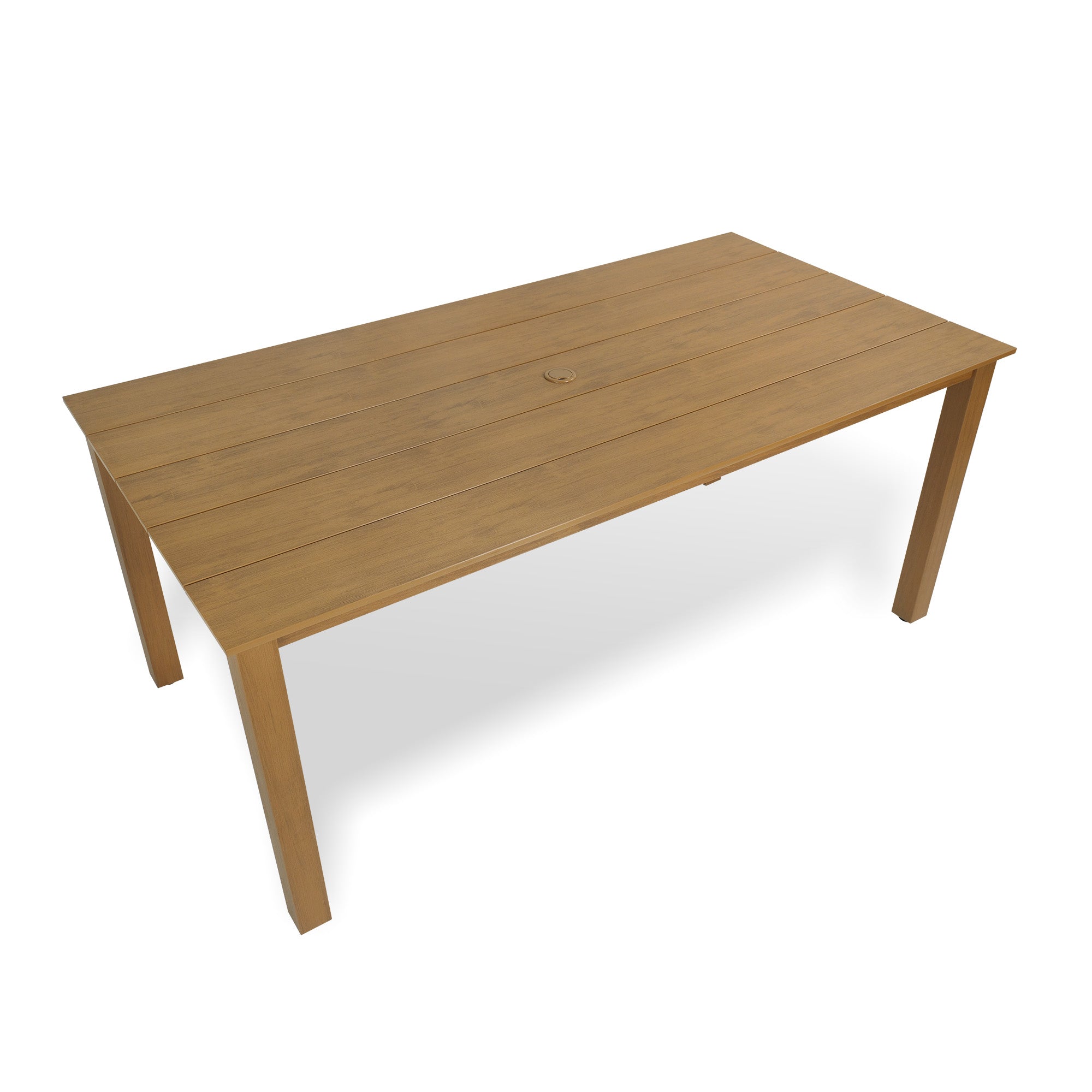 70.9-Inches Poly Lumber Outdoor Dining Table, HIPS Patio Dining Table with Umbrella Hole, Weather Resistant (Teak Tone, 1 Piece)