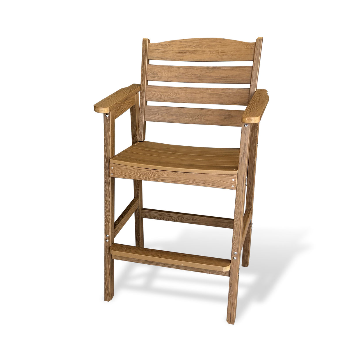 Poly Lumber Patio Bar Set, HIPS Outdoor Bar Stools with Table, Weather Resistant, for Poolside, Garden, Yard, Balcony (Teak Tone, 3 Piece)