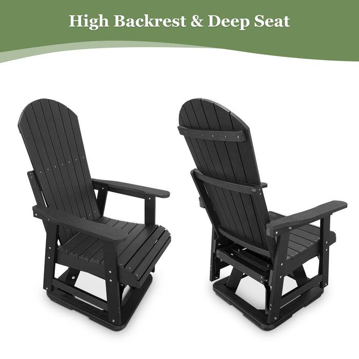 HIPS Swivel Patio Glider, Poly Lumber Weather Resistant Outdoor Chair, for Patio, Porch, Yard (Matte Black)