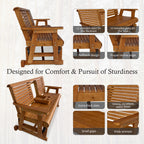 Patio Glider with Foldable Cup Holders, High Roll Back and Deep Contoured Seat, Heavy Duty 880 Lb (Brown, 2-Seater)