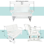 Fortune Candy Patio Glider with Cup Holders, High Roll Back and Deep Contoured Seat,Heavy Duty 800 Lb (White, 2-Seater)