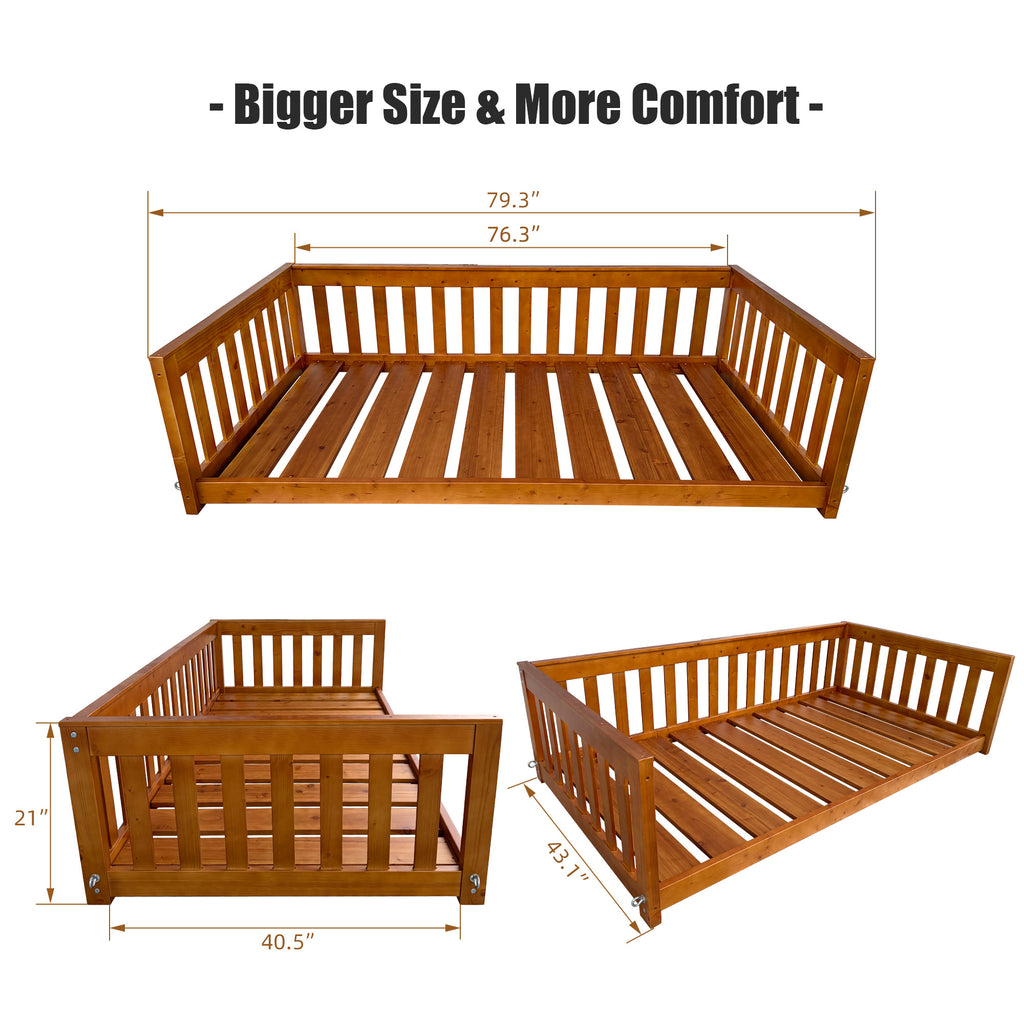 6 FT Wooden Porch Swing Bed with Thick Cushion – Outdoor Hanging Daybed for Patio or Porch, Solid Fir Wood Frame, Heavy Duty 1000 LBS