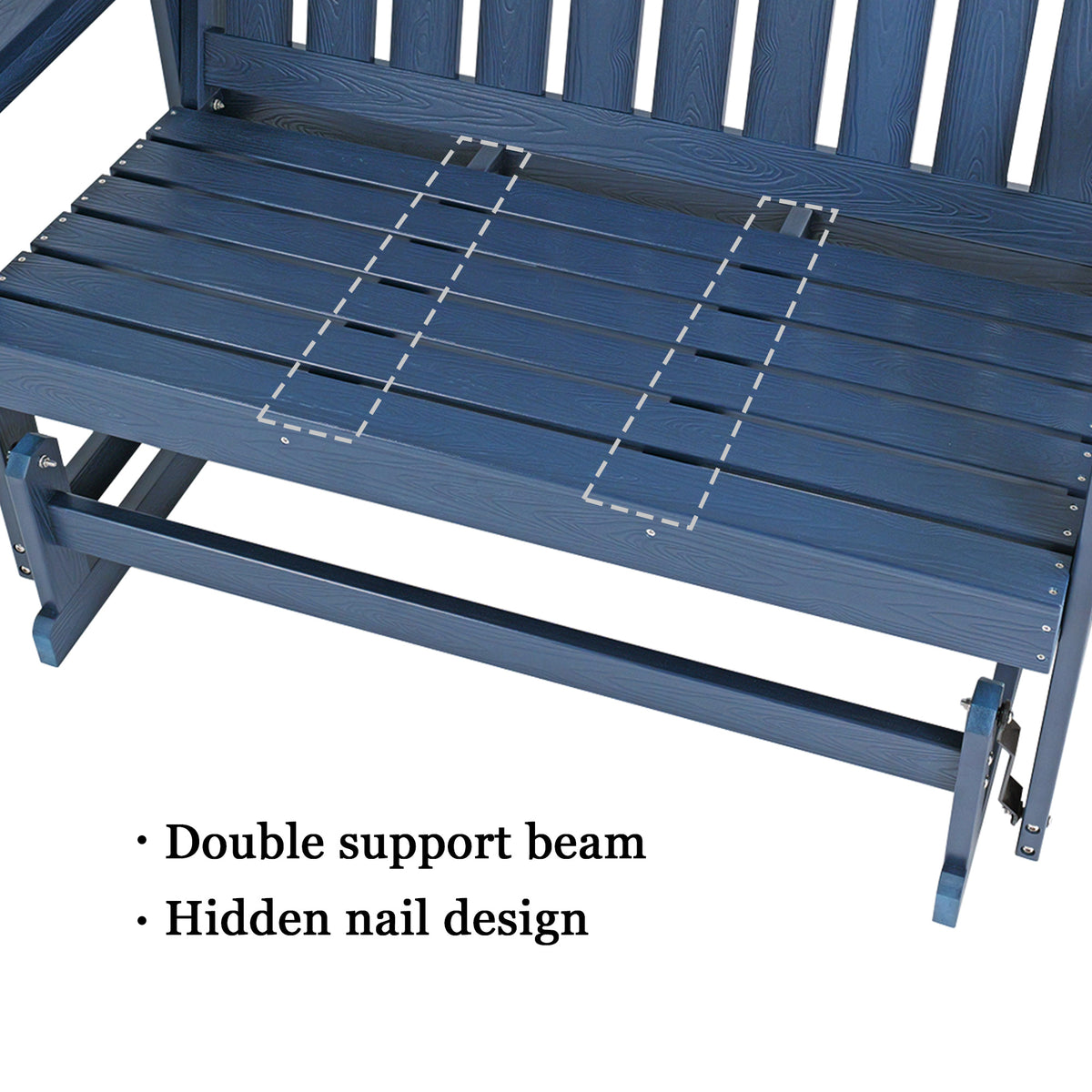 Poly Lumber Patio Glider, HIPS Material Weather-Resistant Swing Bench for Outdoor Porch Garden (Navy Blue, 2-Seater)