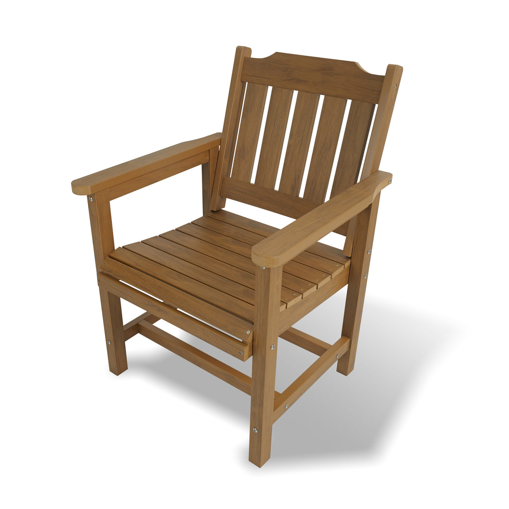 Poly Lumber Patio Dining Chair Set of Two, HIPS Outdoor Dining Chairs, Weather Resistant, Slat Back (2 Piece, Teak Tone)