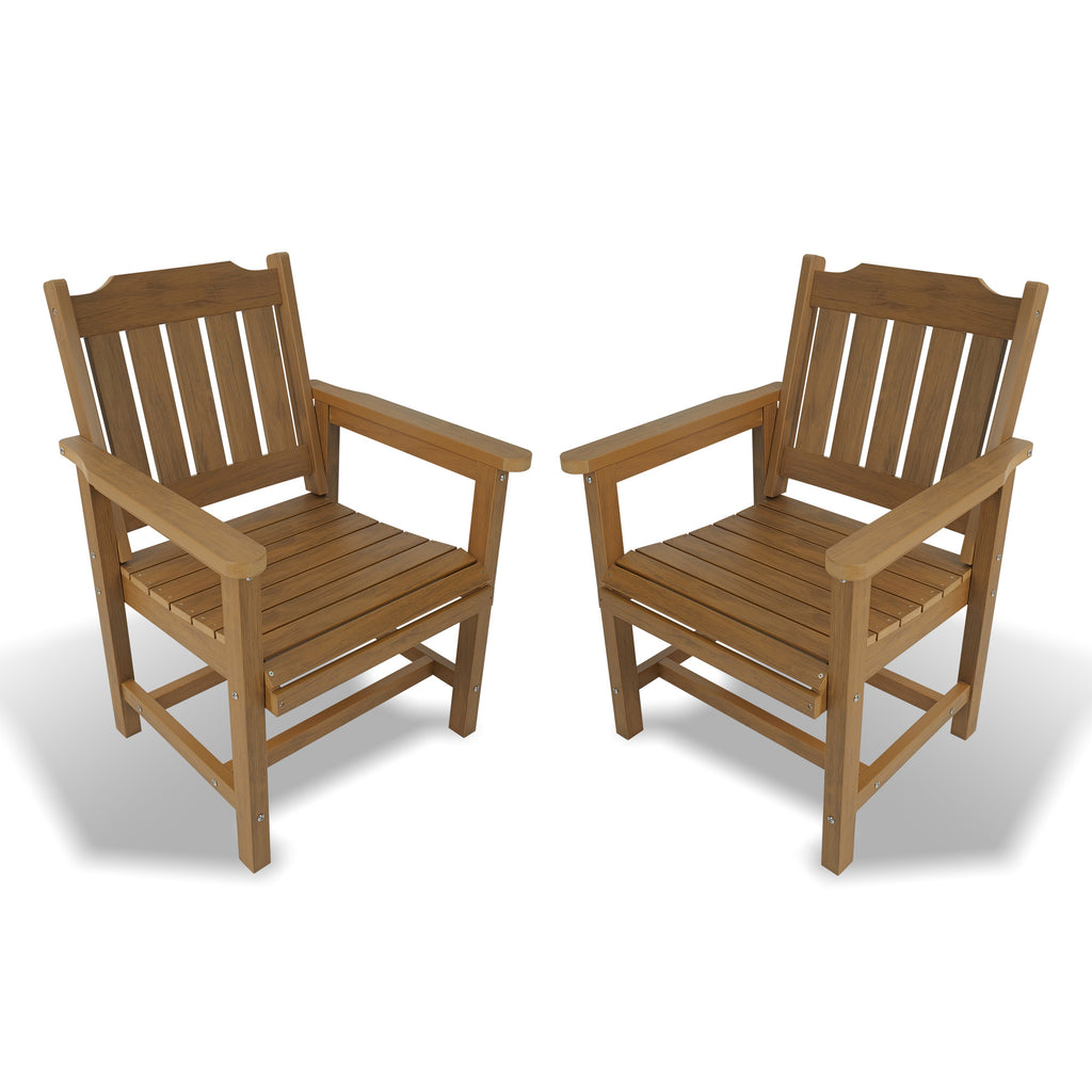 Poly Lumber Patio Dining Chair Set of Two, HIPS Outdoor Dining Chairs, Weather Resistant, Slat Back (2 Piece, Teak Tone)