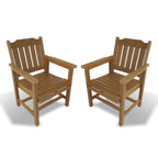 Poly Lumber Patio Dining Chair Set of Two, HIPS Outdoor Dining Chairs, Weather Resistant, Slat Back (2 Piece, Teak Tone)