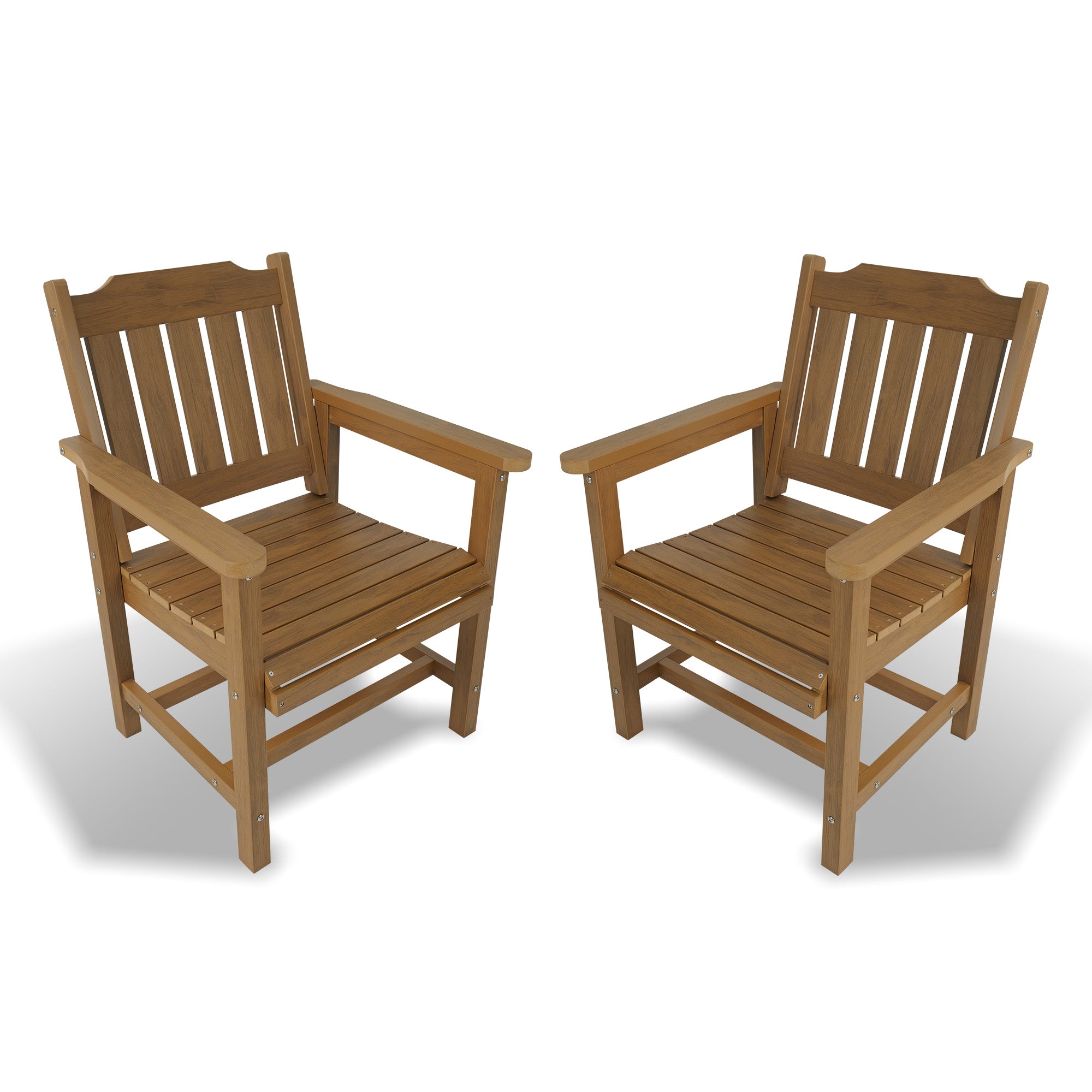 Poly Lumber Patio Dining Chair Set of Two, HIPS Outdoor Dining Chairs, Weather Resistant, Slat Back (2 Piece, Teak Tone)