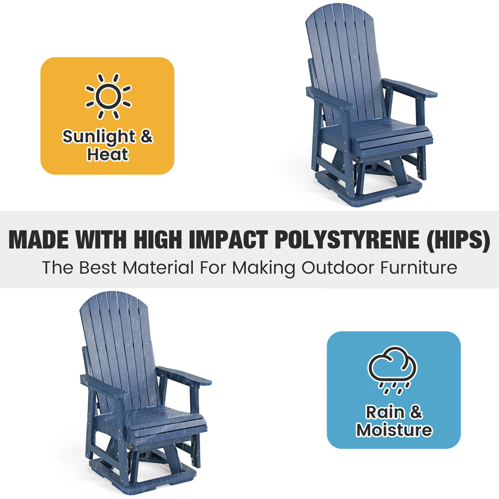 HIPS Swivel Patio Glider, Poly Lumber Weather Resistant Outdoor Chair, for Patio, Porch, Yard (Navy Blue)