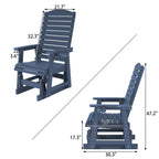 Poly Lumber Patio Glider for One Person, with Cup Holders, High Backrest and Deep Contoured Seat, HIPS Material, All-Weather Resistant, Heavy Duty 700 Pounds (Navy Blue)