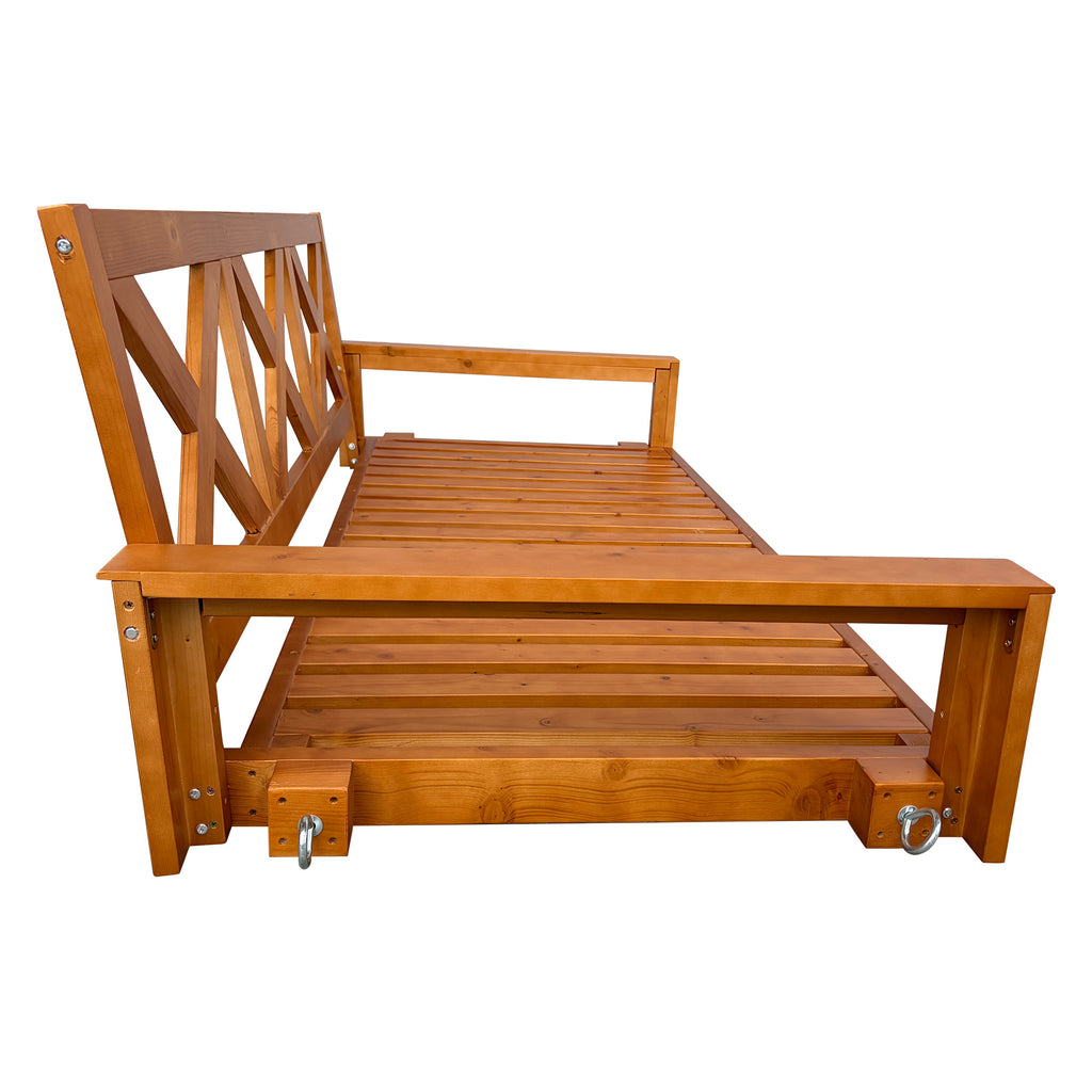 Fortune Candy 6.3 FT Wooden Porch Swing Bed with Thick Cushion – Outdoor Hanging Daybed for Patio or Porch, Solid Fir Wood Frame, Weather-Resistant, Heavy Duty 1000 LBS (Brown)