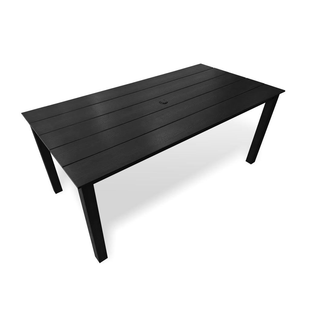 70.9-Inches Poly Lumber Outdoor Dining Table, HIPS Patio Dining Table with Umbrella Hole, Weather Resistant (Black, 1 Piece)