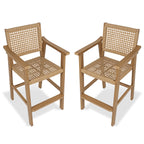 Poly Lumber Patio Bar Stools, PE Rattan Outdoor Bar Chairs, Weather Resistant, for Poolside, Garden, Yard, Balcony (Teak Tone, 2 Piece)