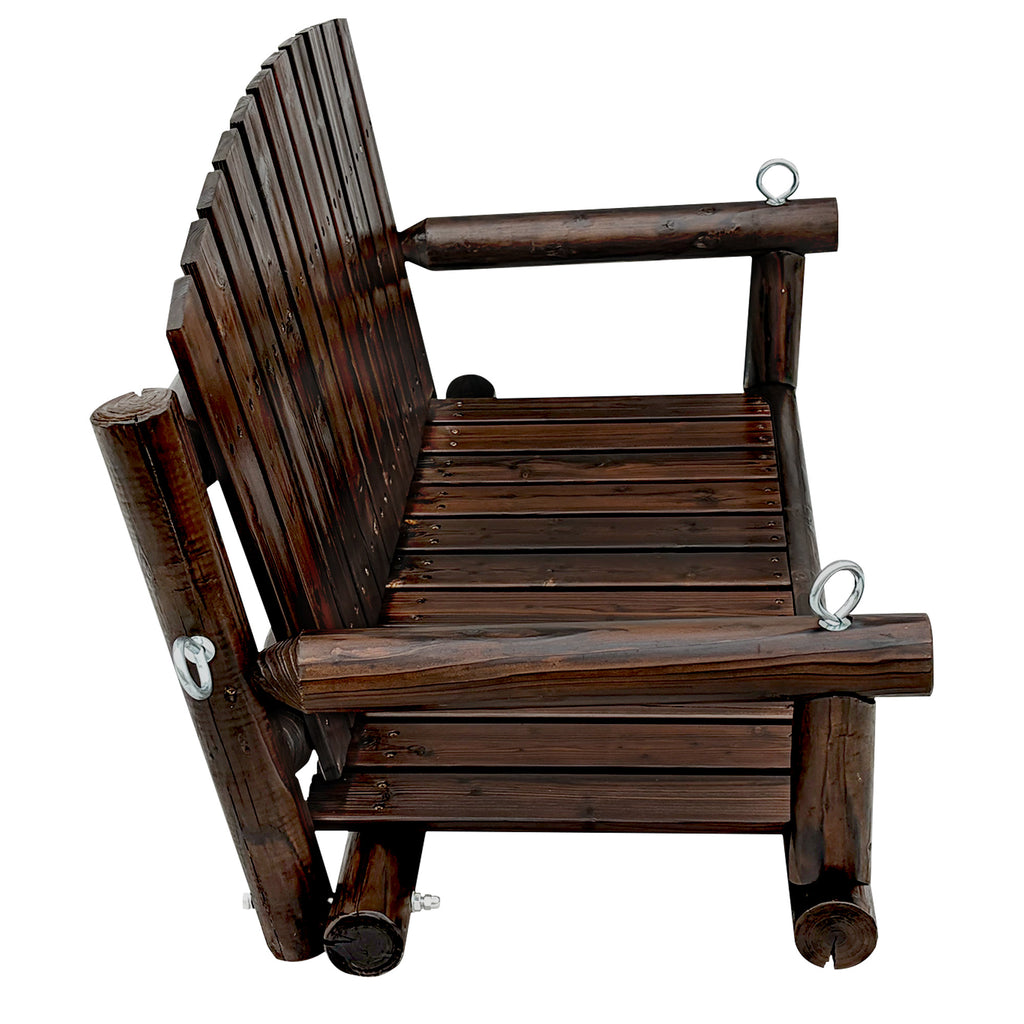 Rustic Log Wooden Porch Swing, Heavy-Duty 900 LBS, Outdoor Hanging Bench for Patio, Garden, Yard – Solid Fir Wood, Handcrafted, Weather-Resistant Finish