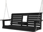 Poly Lumber 3-Seat Porch Swing, HIPS 5-Feet Bench Swing with Foldable Cup Holders,18/8 Stainless Steel Hardware, High Backrest and Deep Contoured Seat, Carbon Black