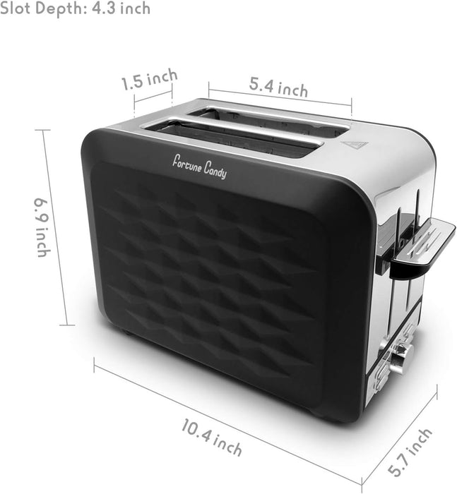 Fortune Candy 2-Slice Toaster, Stainless Steel, with Diamond Pattern, Black