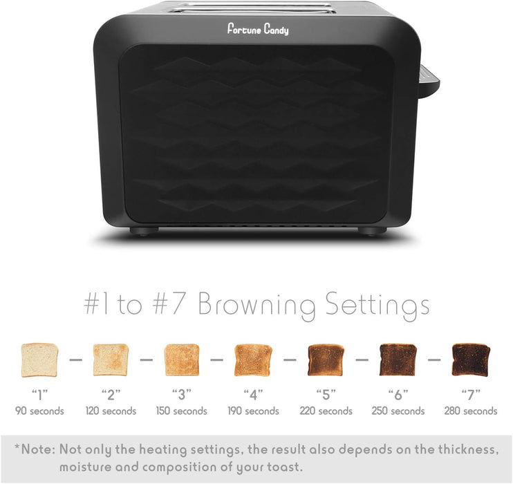 Fortune Candy 2-Slice Toaster, Stainless Steel, with Diamond Pattern, Black