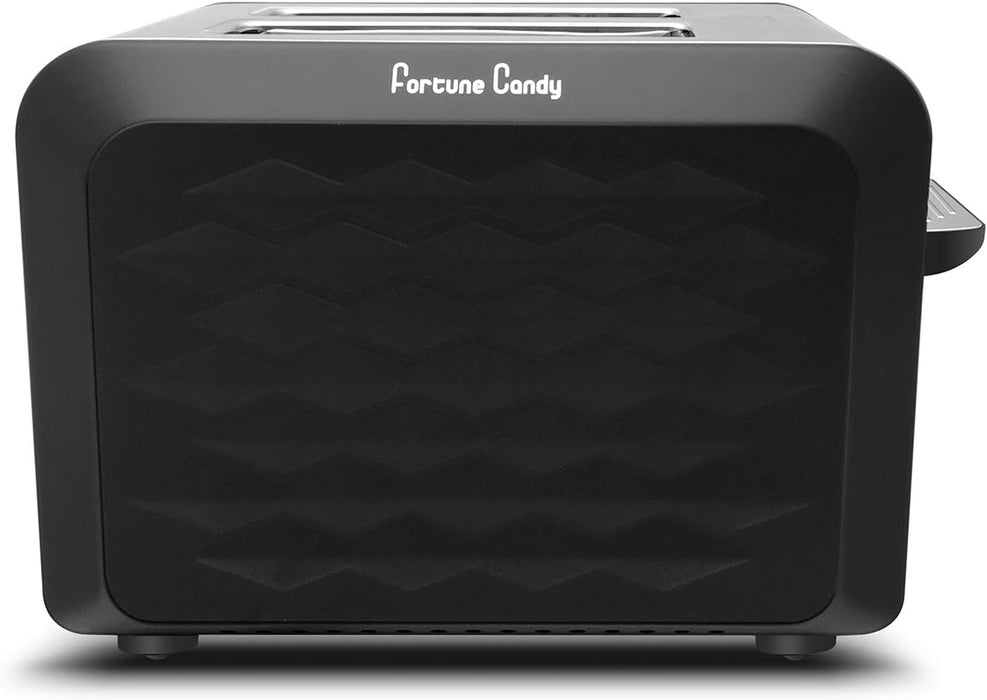 Fortune Candy 2-Slice Toaster, Stainless Steel, with Diamond Pattern, Black