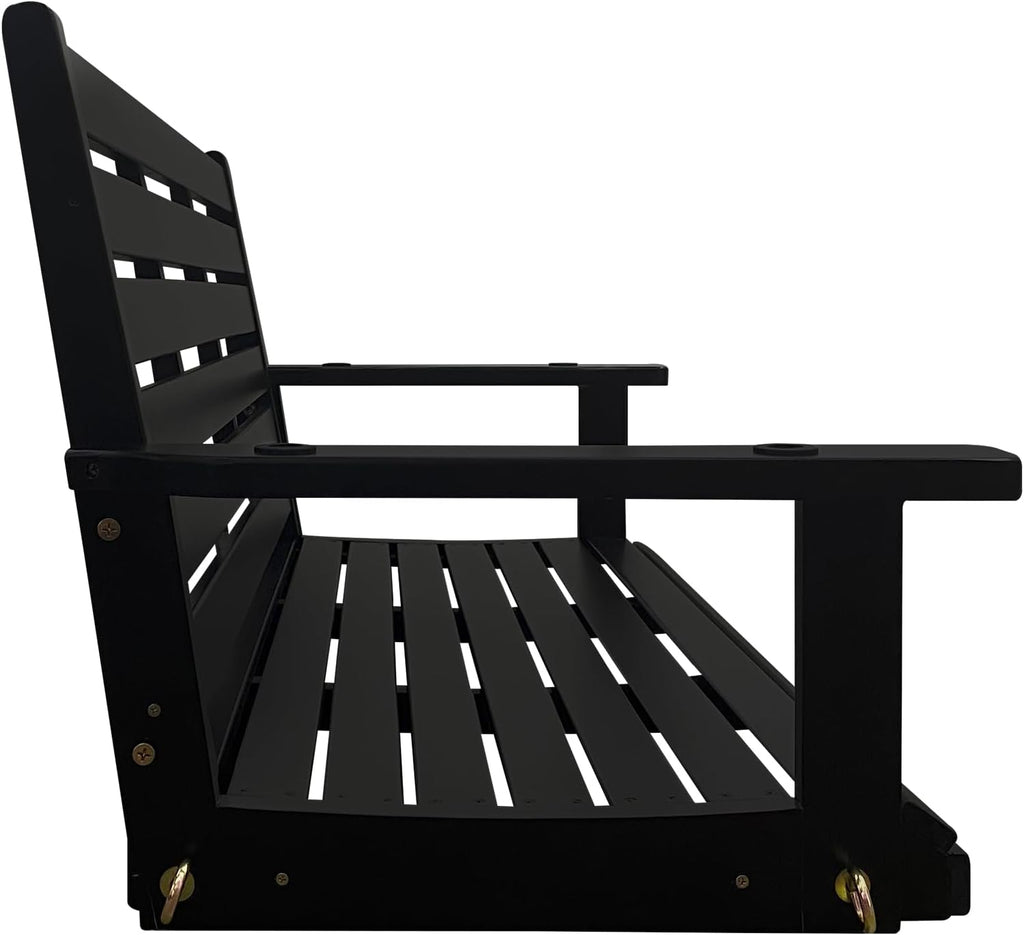 Wooden Porch Swing, Ergonomic Seat, Bench Swing with Hanging Chains and 7mm Springs, Heavy Duty 800 LBS, for Outdoor Patio Garden Yard (Black, 2-Seater Extra Large)