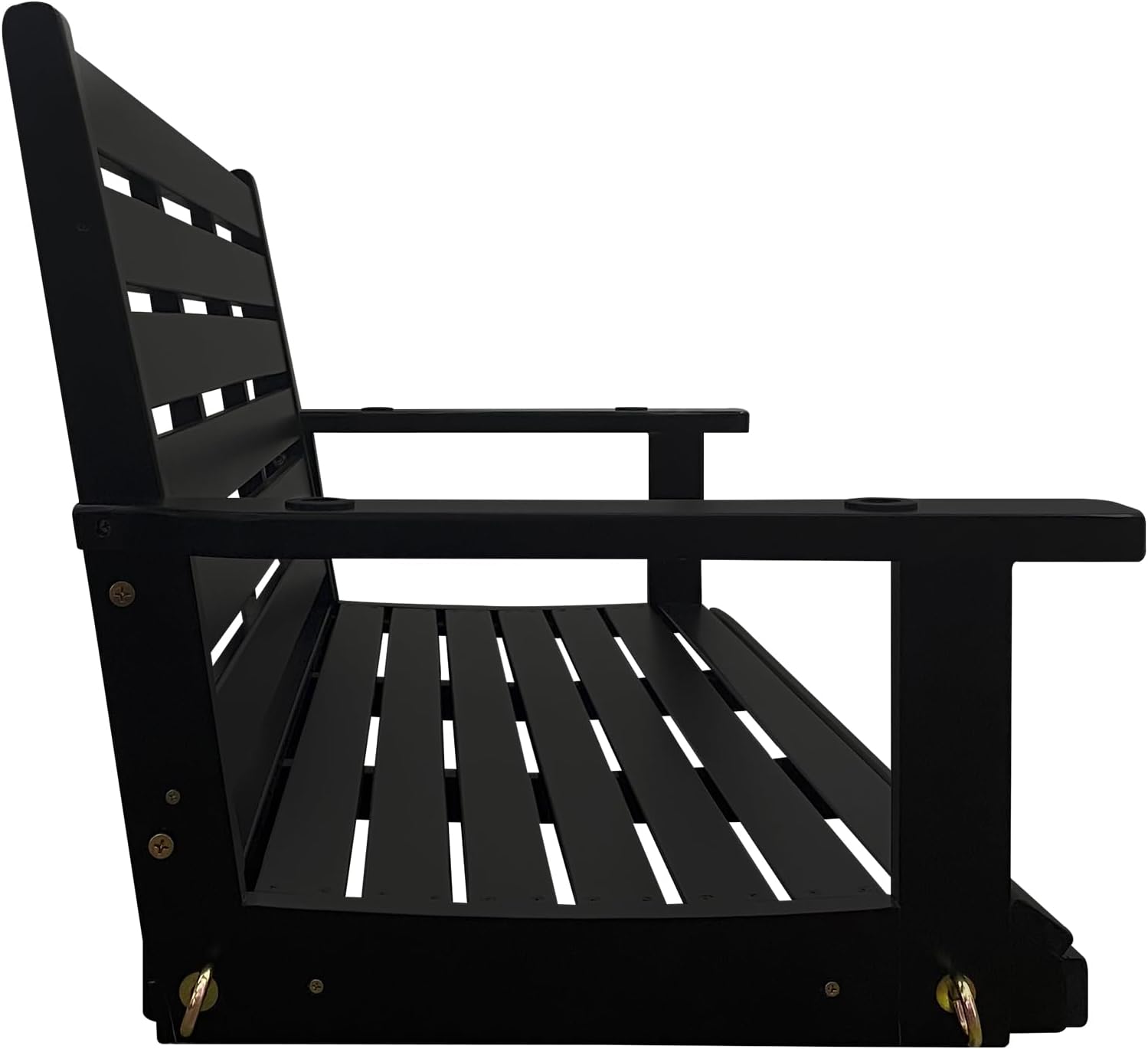 Wooden Porch Swing, Ergonomic Seat, Bench Swing with Hanging Chains and 7mm Springs, Heavy Duty 800 LBS, for Outdoor Patio Garden Yard (Black, 2-Seater Extra Large)