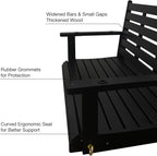 Wooden Porch Swing, Ergonomic Seat, Bench Swing with Hanging Chains and 7mm Springs, Heavy Duty 800 LBS, for Outdoor Patio Garden Yard (Black, 2-Seater Extra Large)