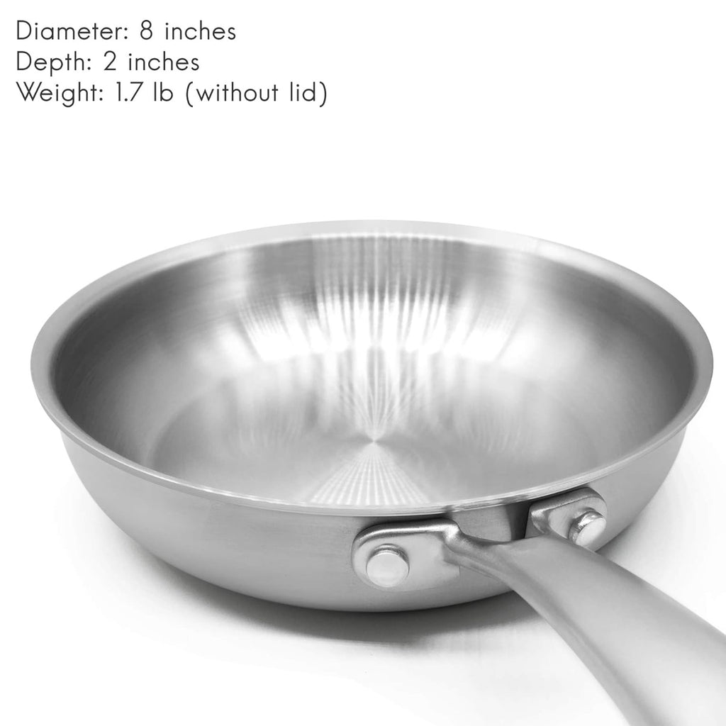 Fortune Candy 8-Inch Fry Pan with Lid, 3-ply, 18/8 Stainless Steel