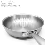 Fortune Candy 8-Inch Fry Pan with Lid, 3-ply, 18/8 Stainless Steel