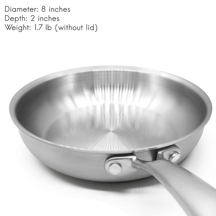 Fortune Candy 8-Inch Fry Pan with Lid, 3-ply, 18/8 Stainless Steel