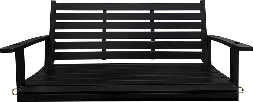 Wooden Porch Swing, Ergonomic Seat, Bench Swing with Hanging Chains and 7mm Springs, Heavy Duty 800 LBS, for Outdoor Patio Garden Yard (Black, 2-Seater Extra Large)